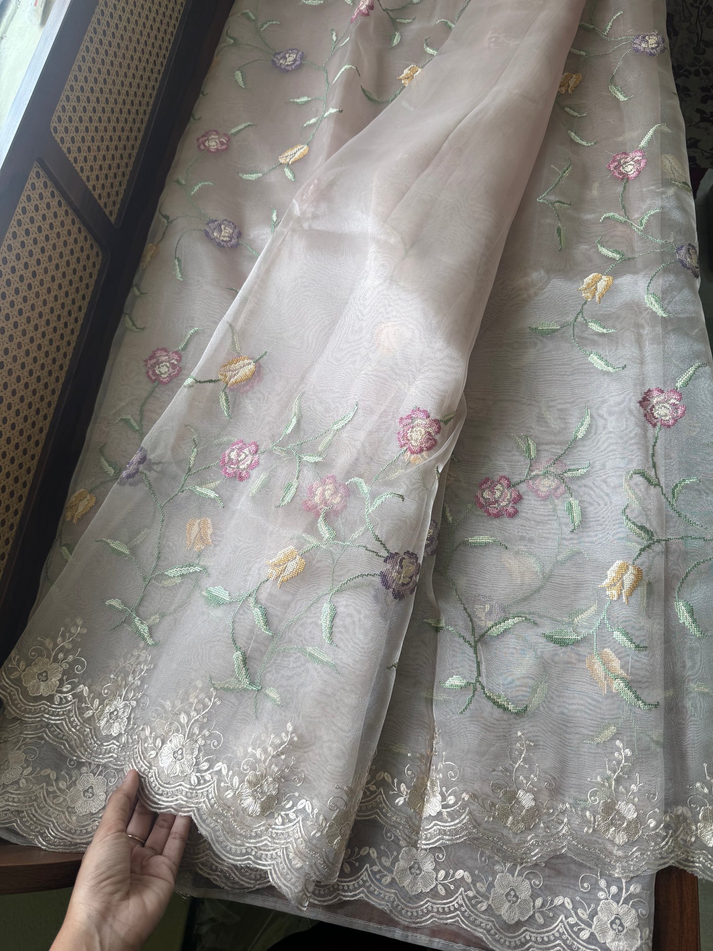 Tissue Organza Saree with pita work - Beige