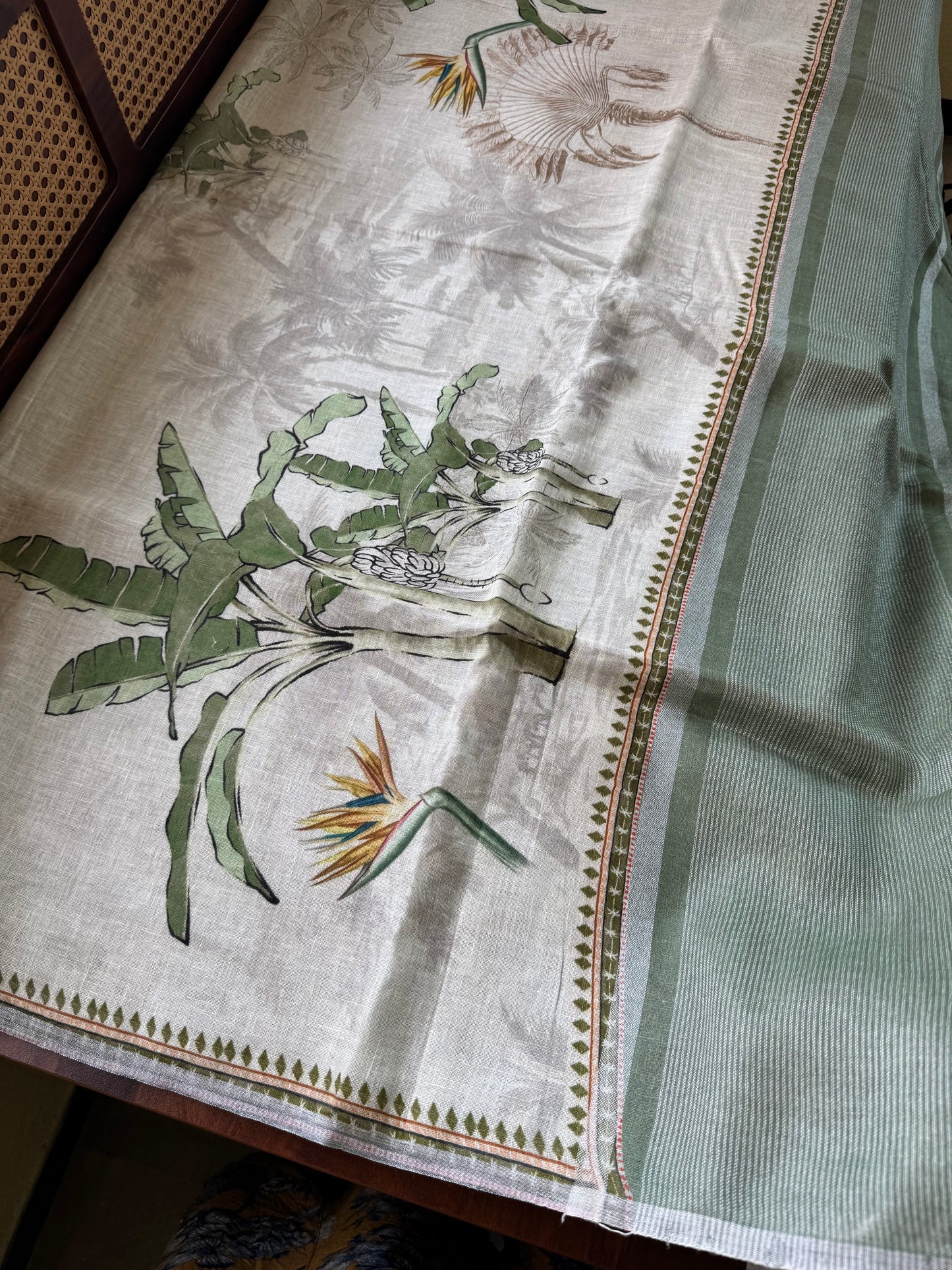 Pure Linen Saree - Half white