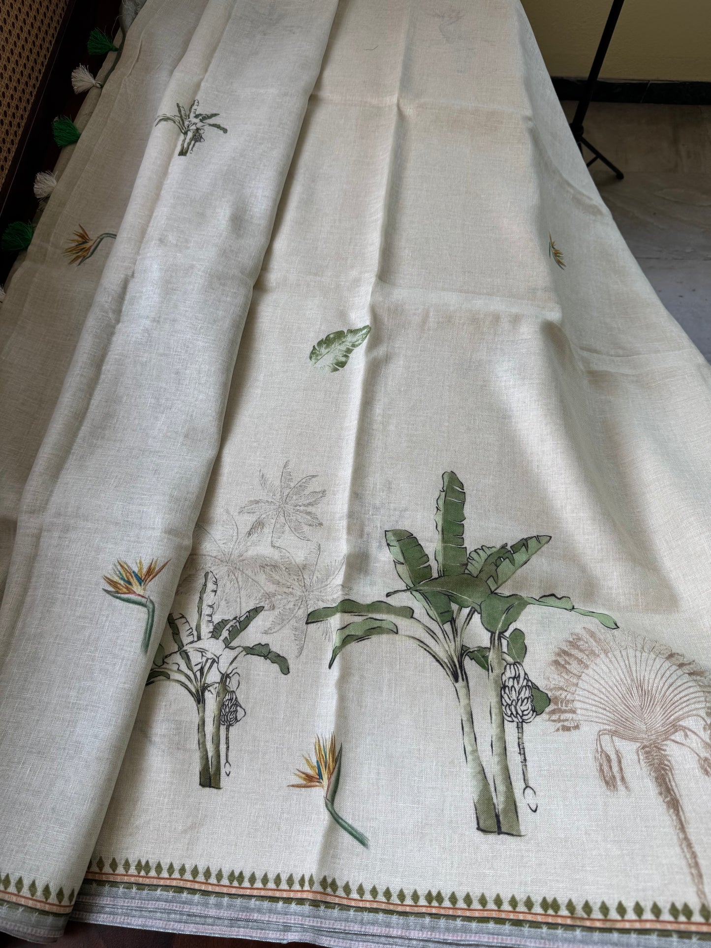 Pure Linen Saree - Half white