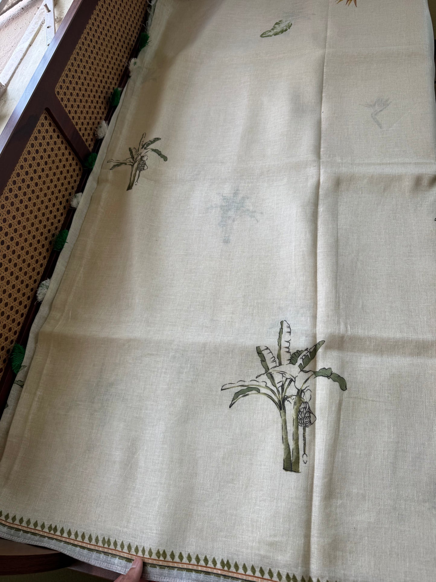Pure Linen Saree - Half white
