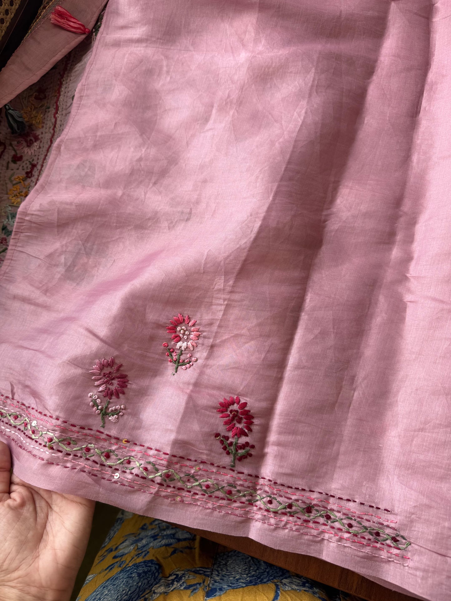 Hand Embroidered Tissue Organza Saree - Pink