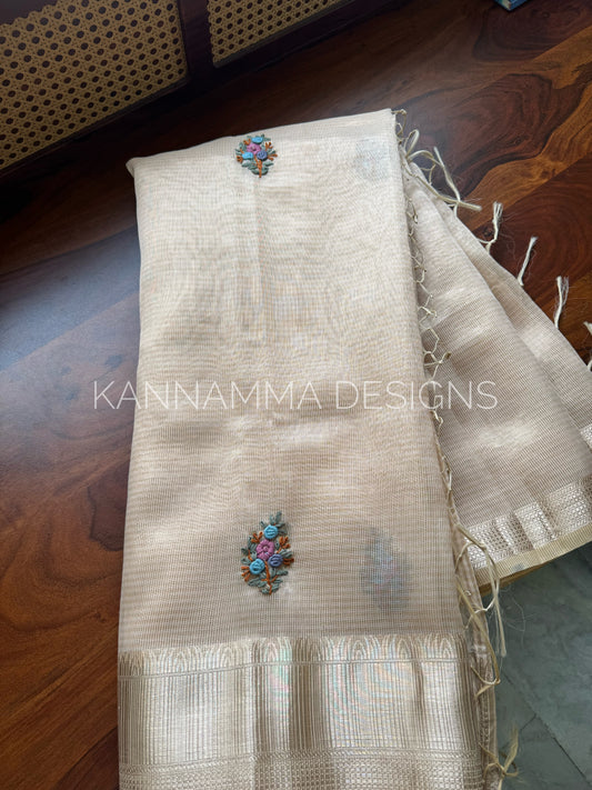 French knots Tissue Linen - Beige Golden