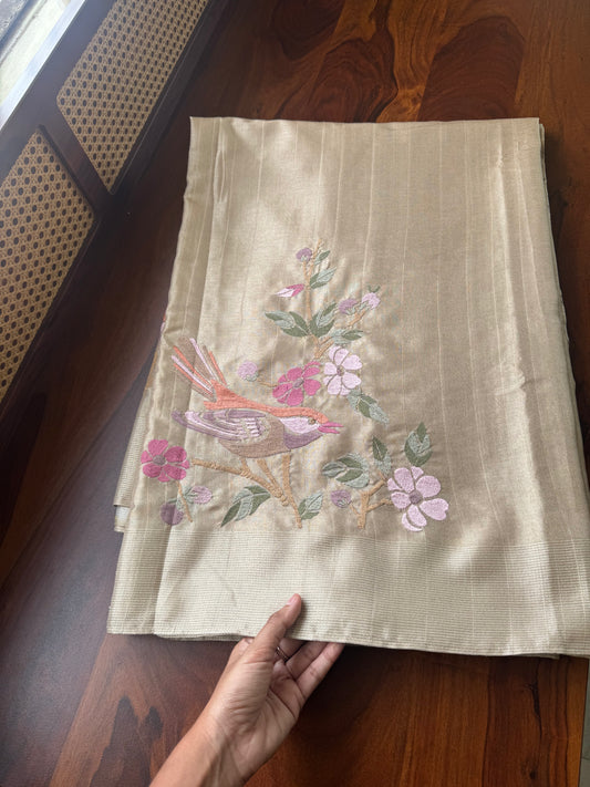Embroidered Tussar Blend - Beige