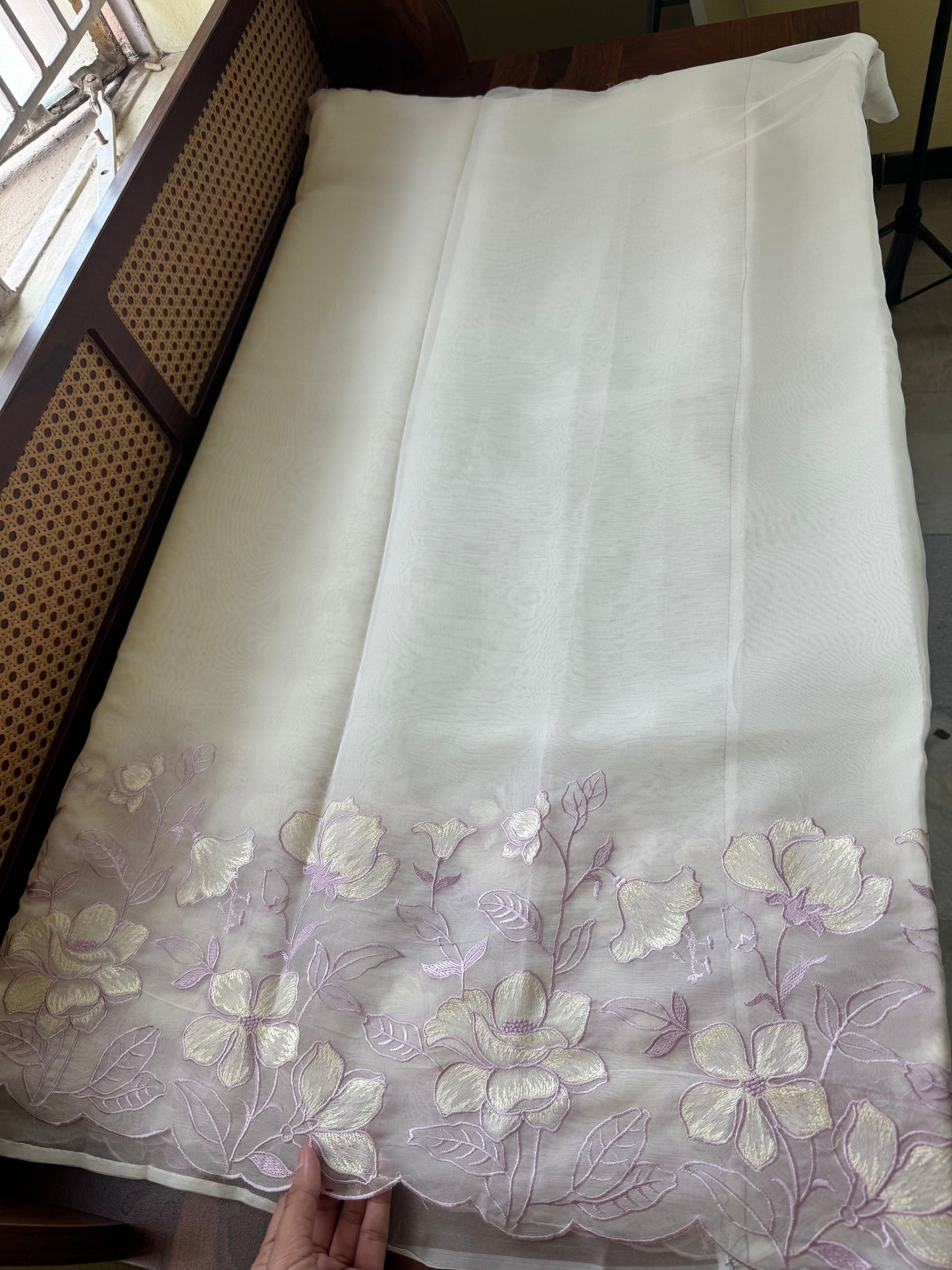 Delicate Tissue Organza Saree - White & Lavender