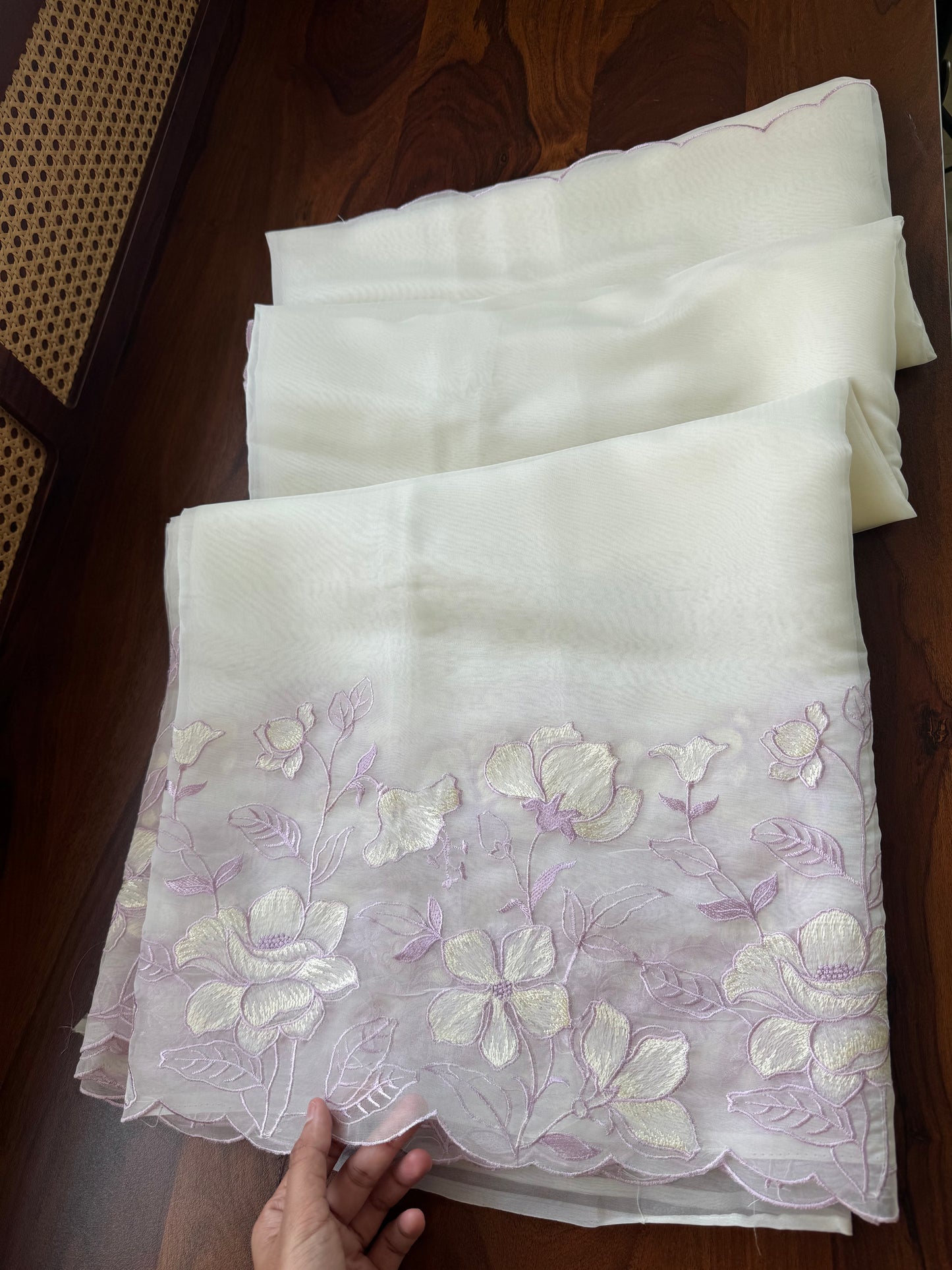 Delicate Tissue Organza Saree - White & Lavender