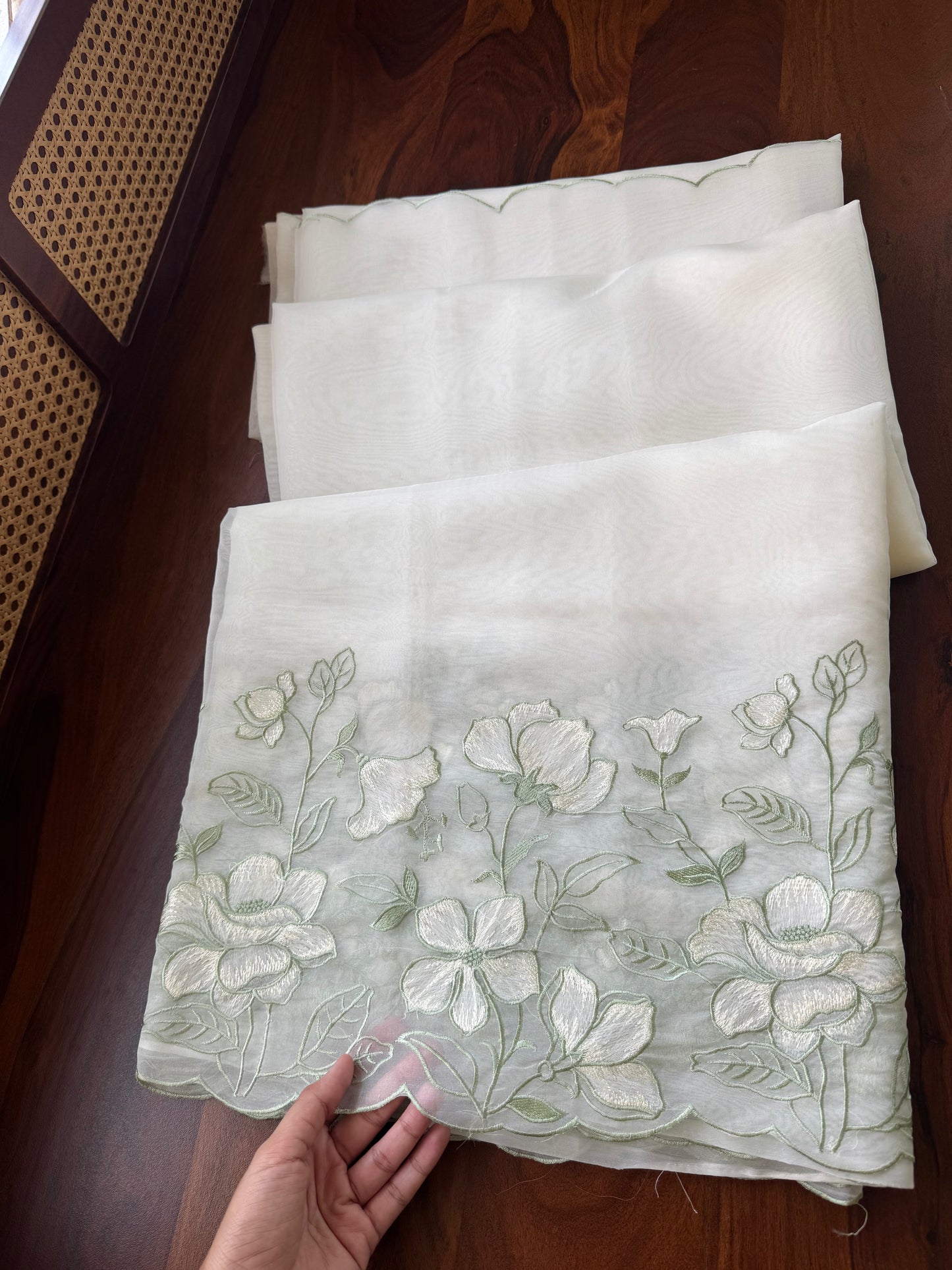 Delicate Tissue Organza Saree - White & Green
