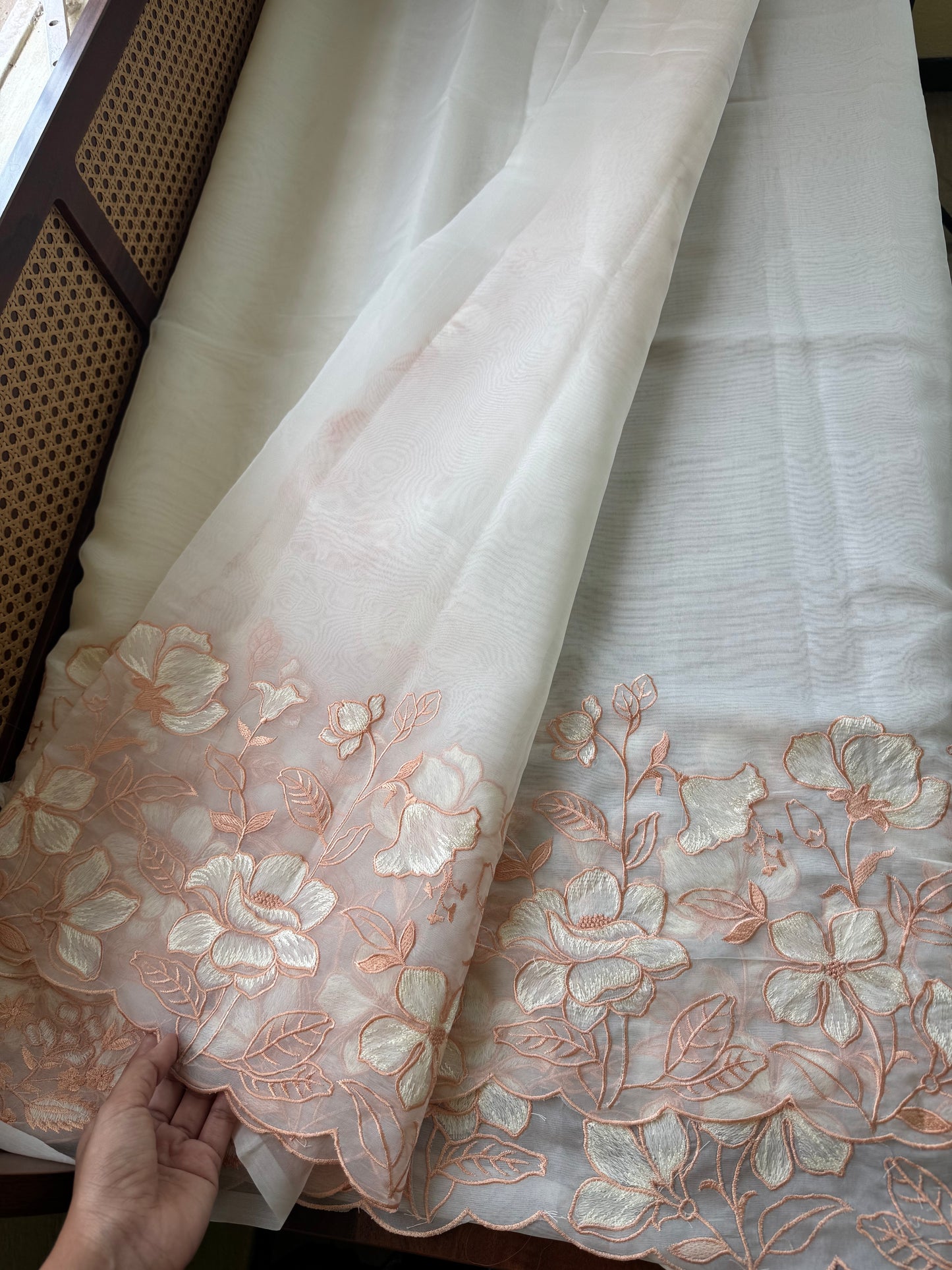 Delicate Tissue Organza Saree - White & Peach