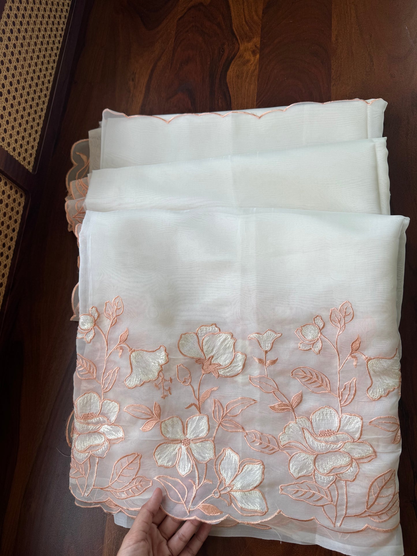 Delicate Tissue Organza Saree - White & Peach