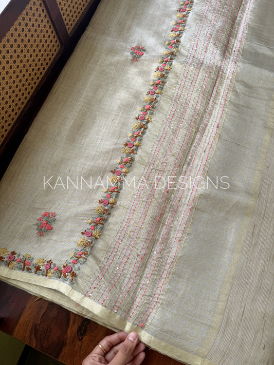 French knots Tissue Linen - Silver Gold