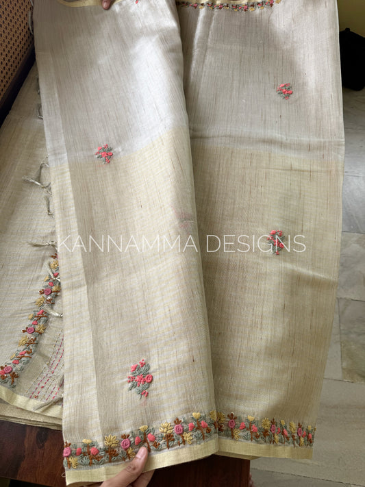 French knots Tissue Linen - Silver Gold