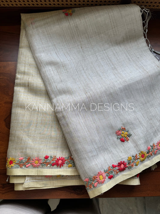 French knots Tissue Linen - Silver Gold