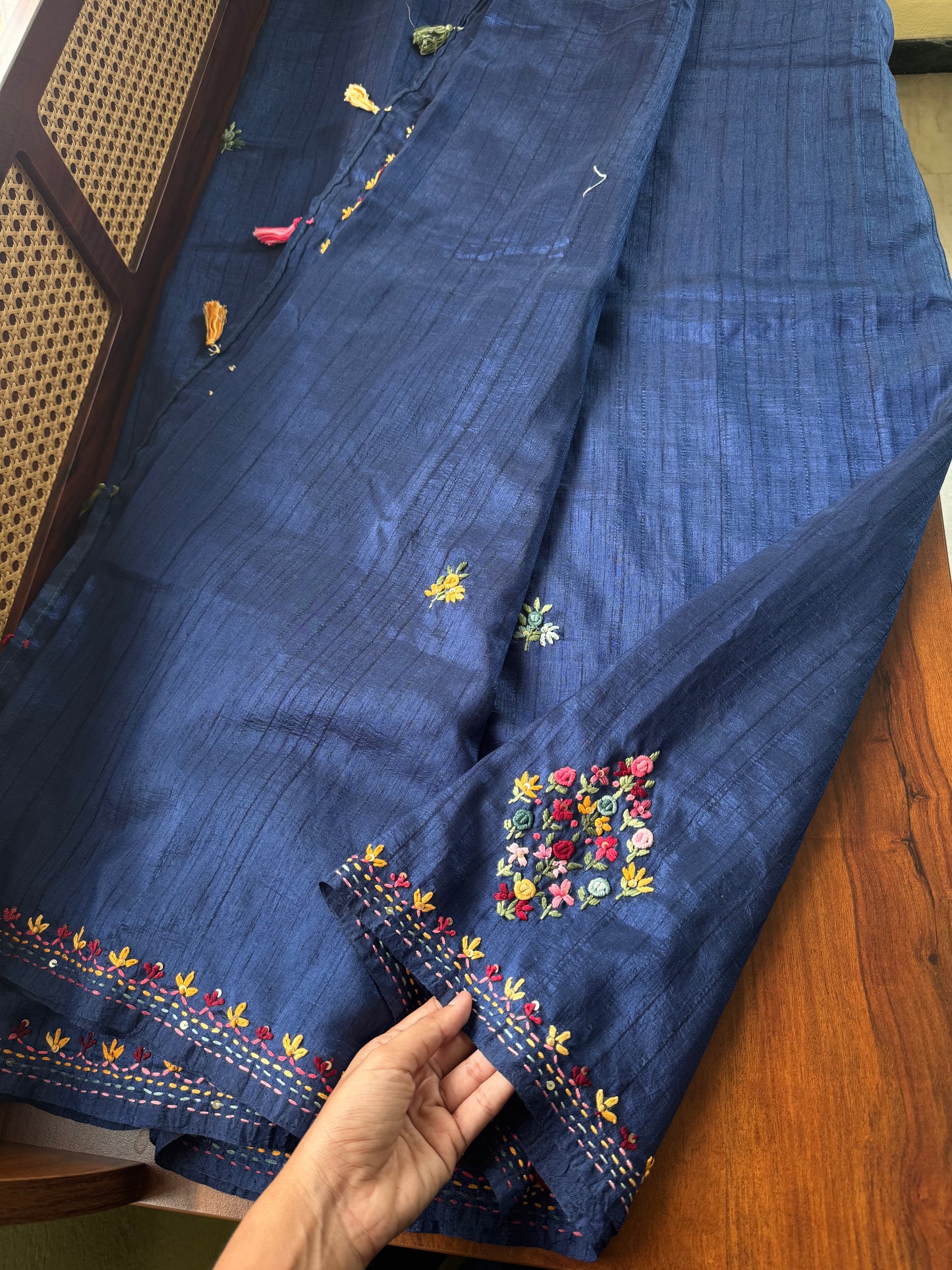 Premium Tussar Blend Saree with Handwork - Blue