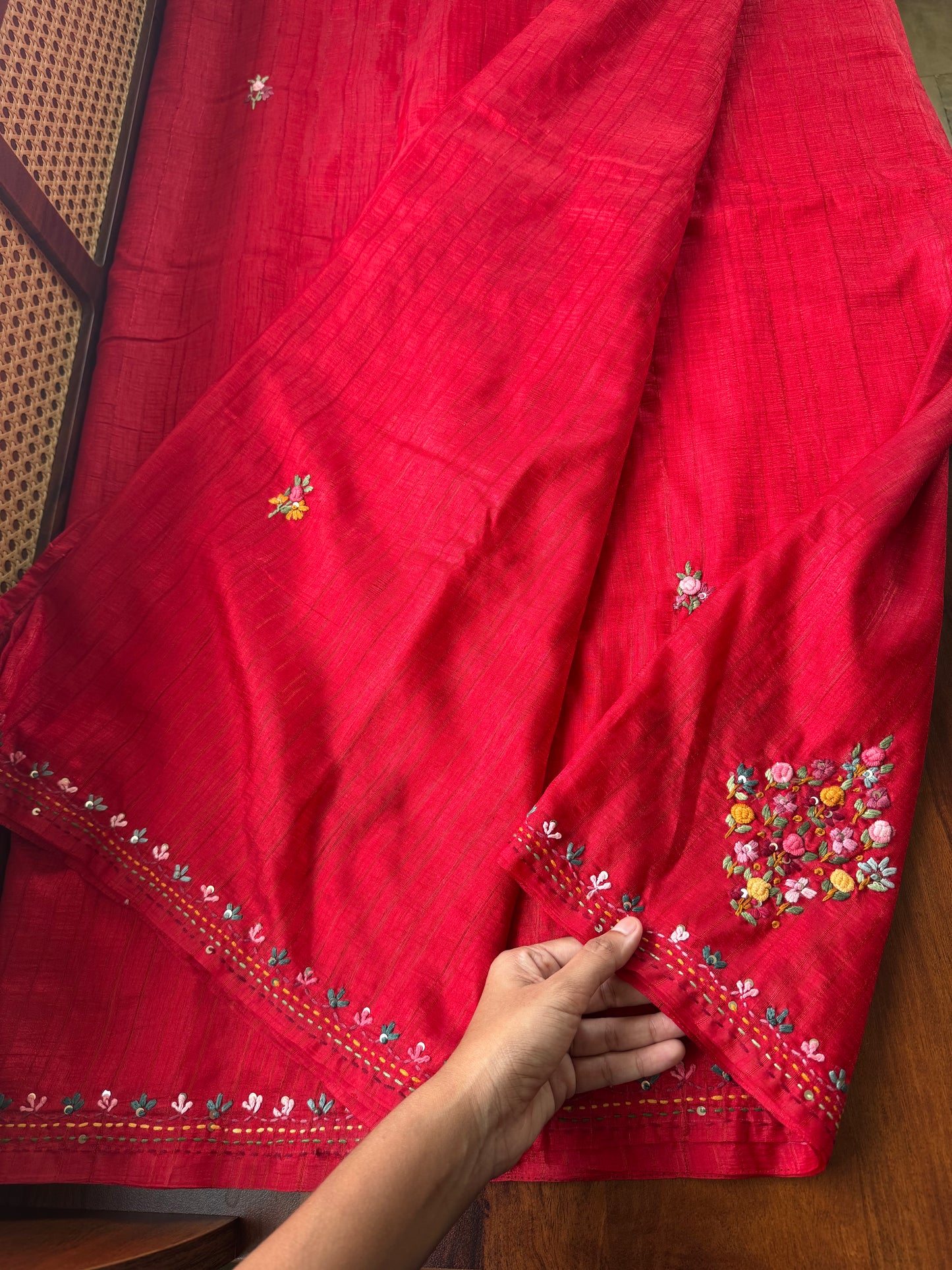 Premium Tussar Blend Saree with Handwork - Red
