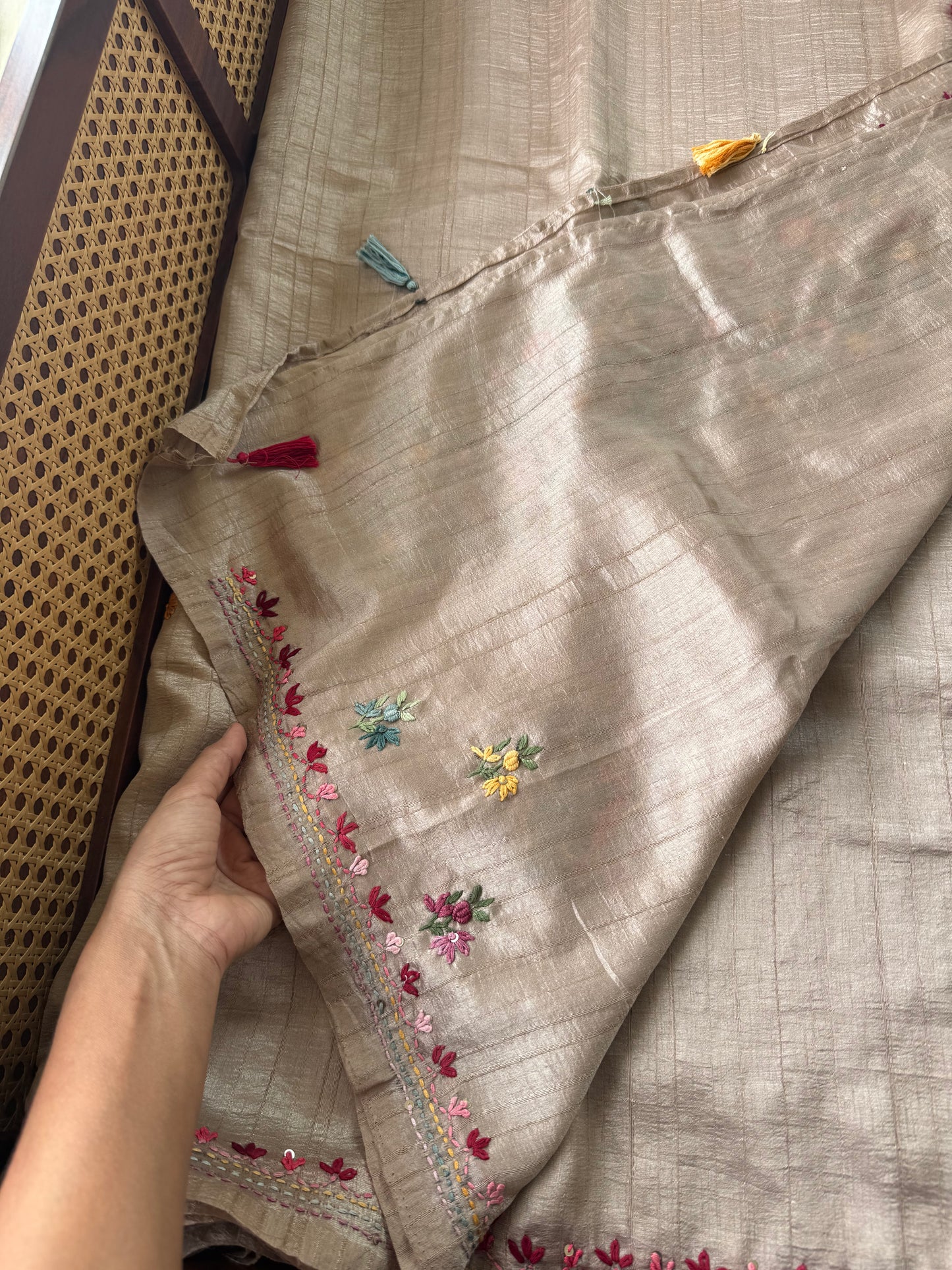 Premium Tussar Blend Saree with Handwork - Beige