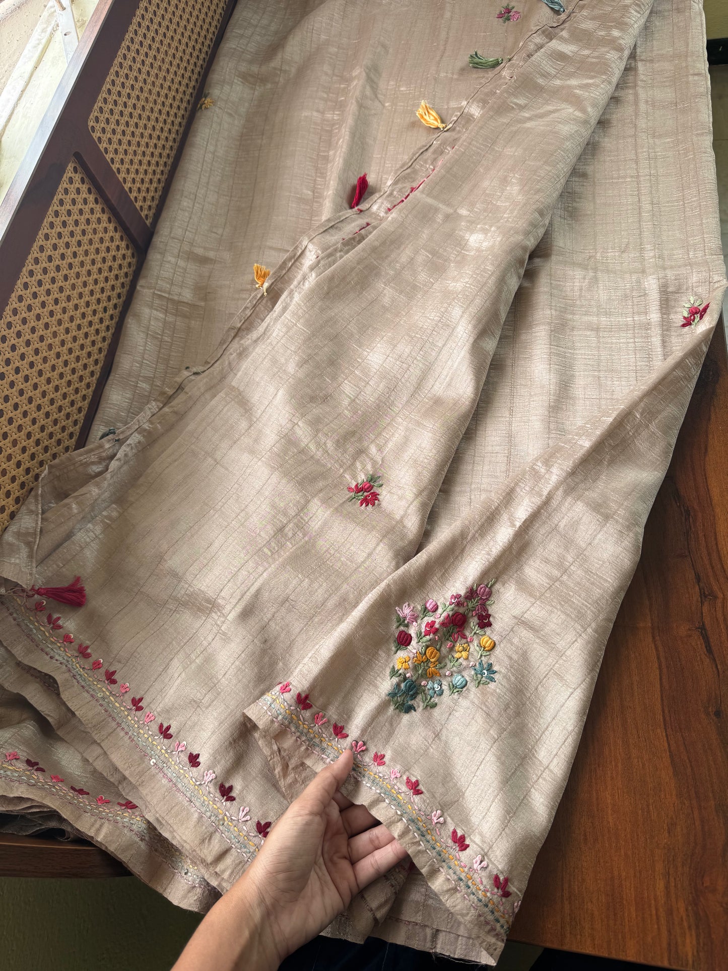 Premium Tussar Blend Saree with Handwork - Beige