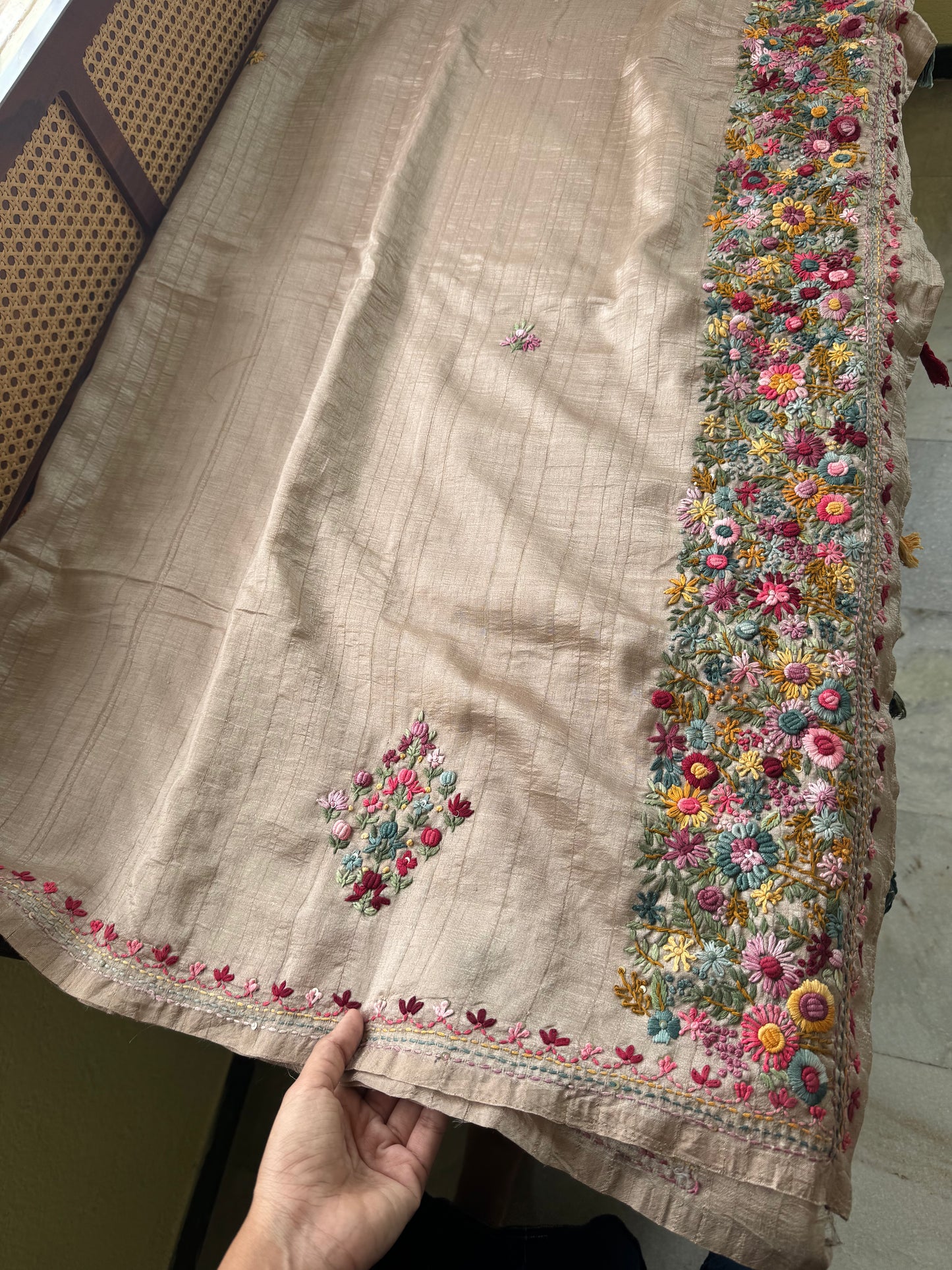 Premium Tussar Blend Saree with Handwork - Beige