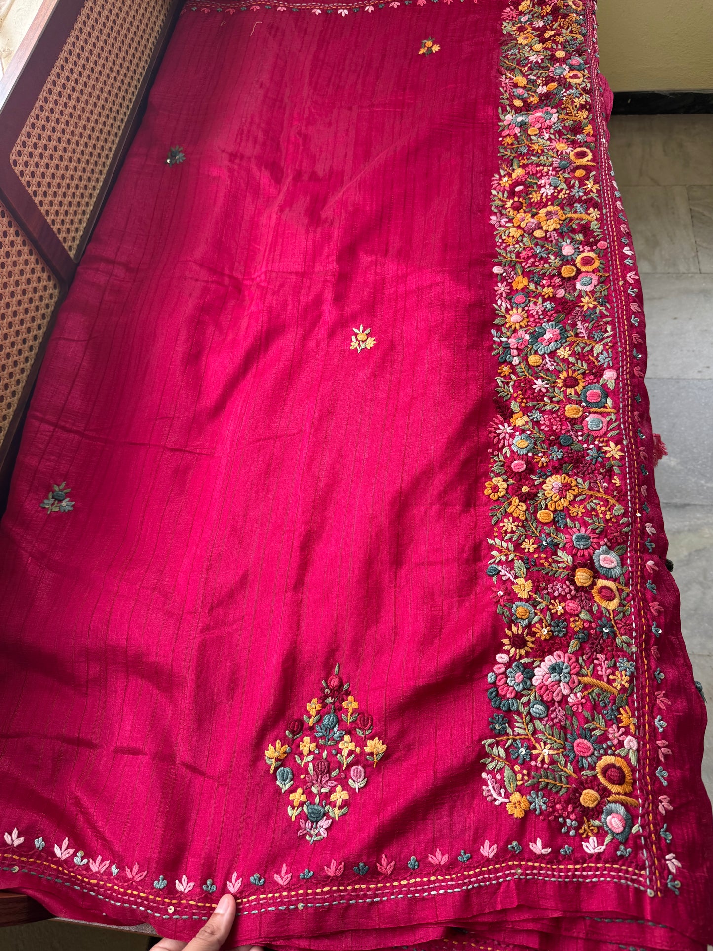 Premium Tussar Blend Saree with Handwork - Pink
