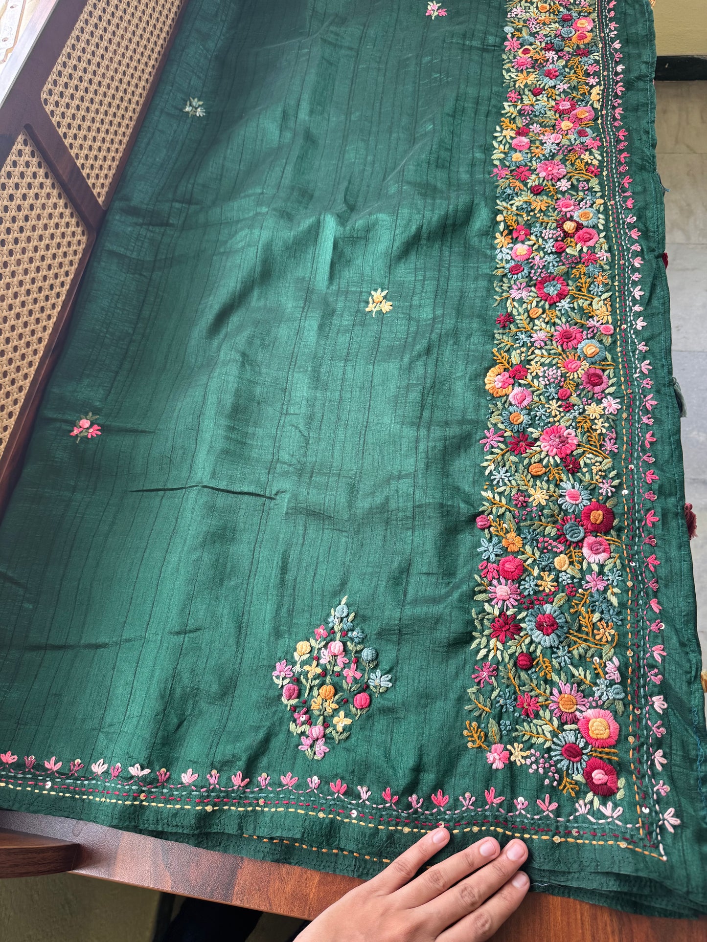 Premium Tussar Blend Saree with Handwork - Green