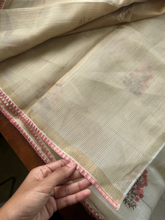 Mul Chanderi Tissue Saree - Cream & Peach