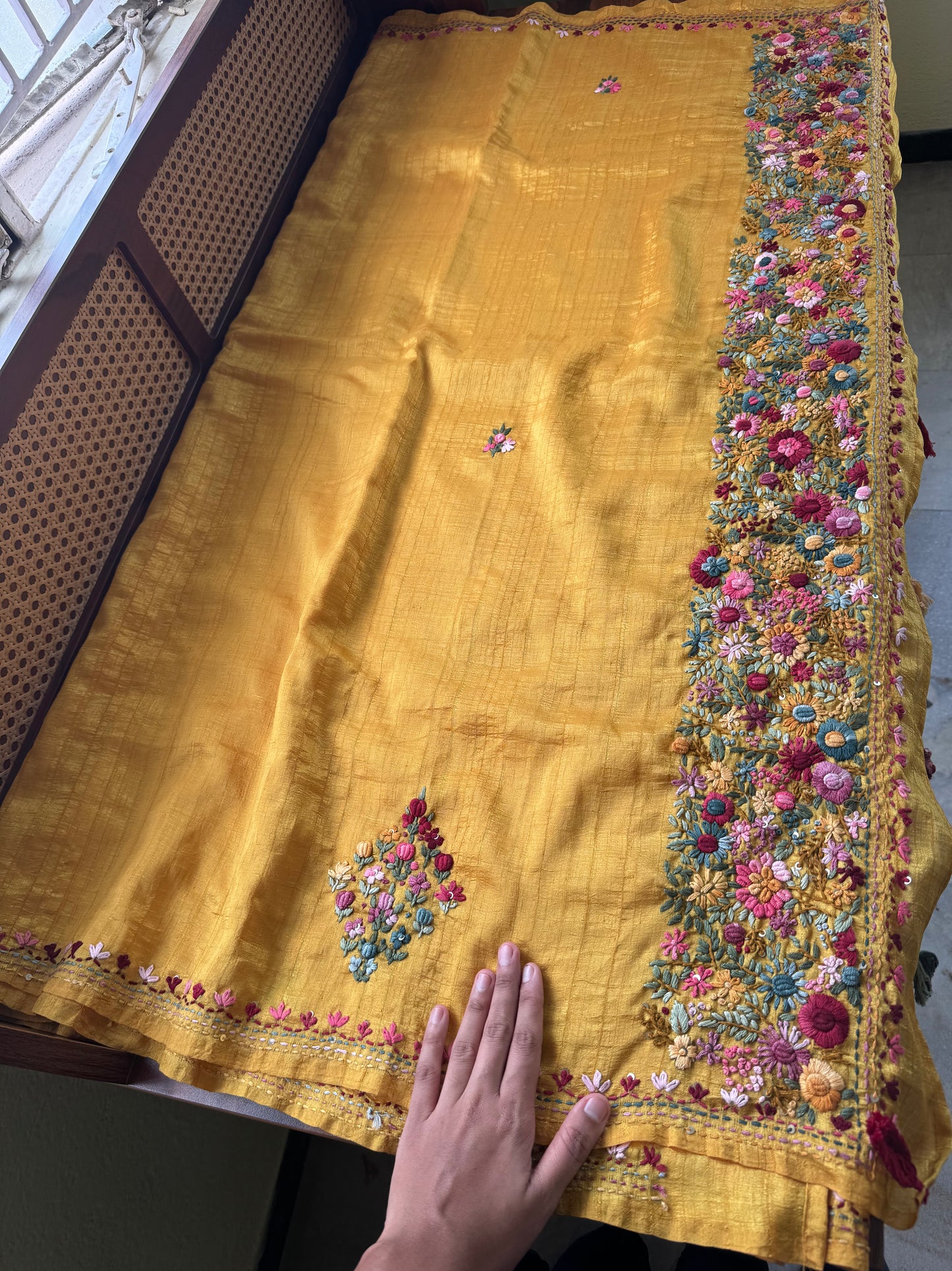 Premium Tussar Blend Saree with Handwork - Yellow