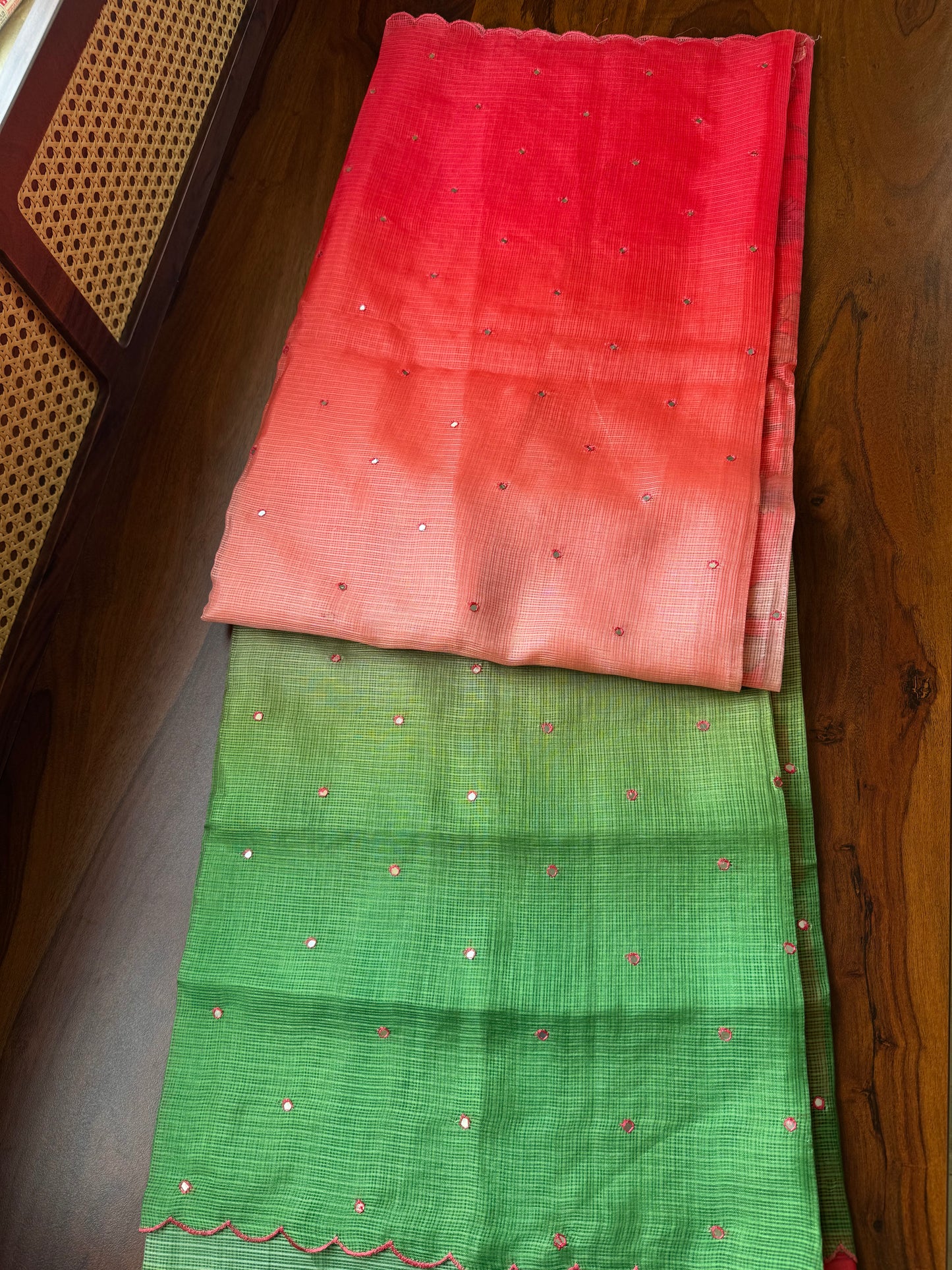 Ombre Silky Kota Saree - Red to Green