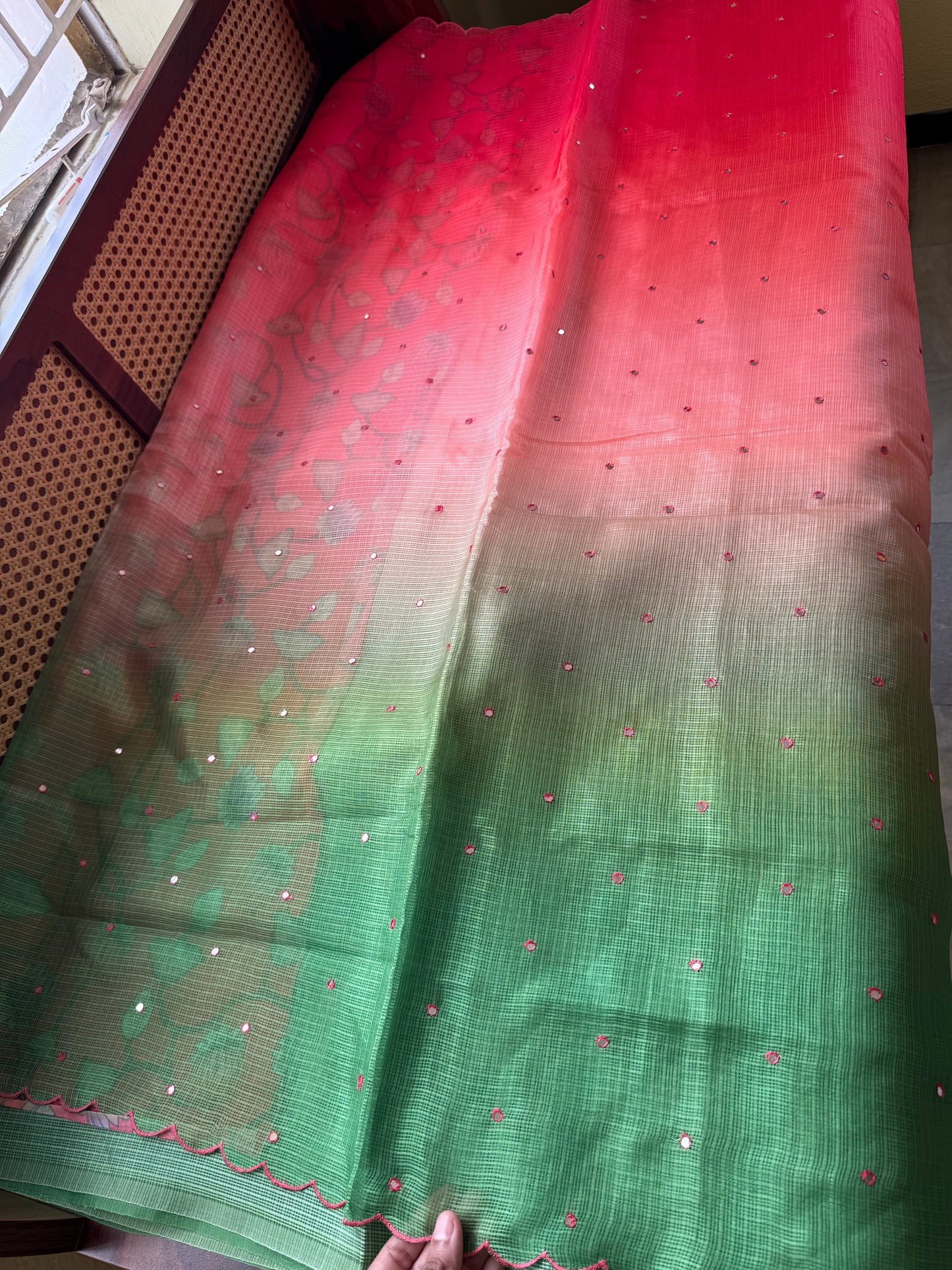 Ombre Silky Kota Saree - Red to Green