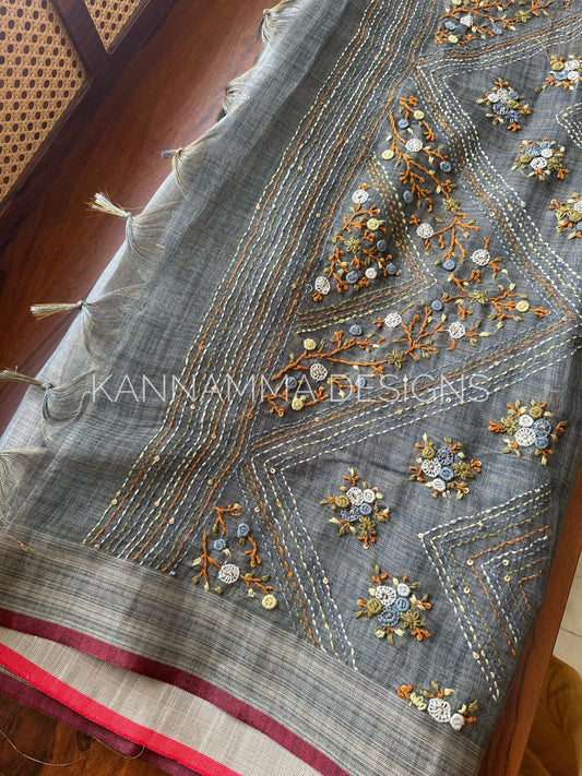 Premium Tissue Linen Sarees -Grey
