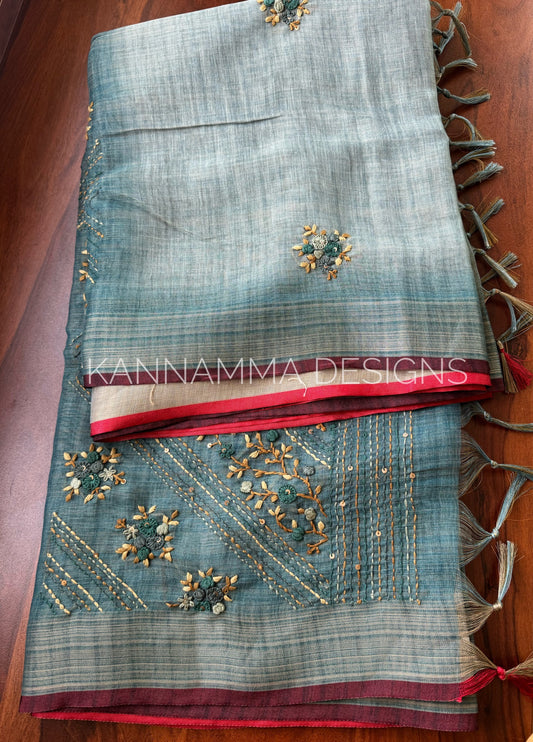 Premium Tissue Linen Sarees -Blue