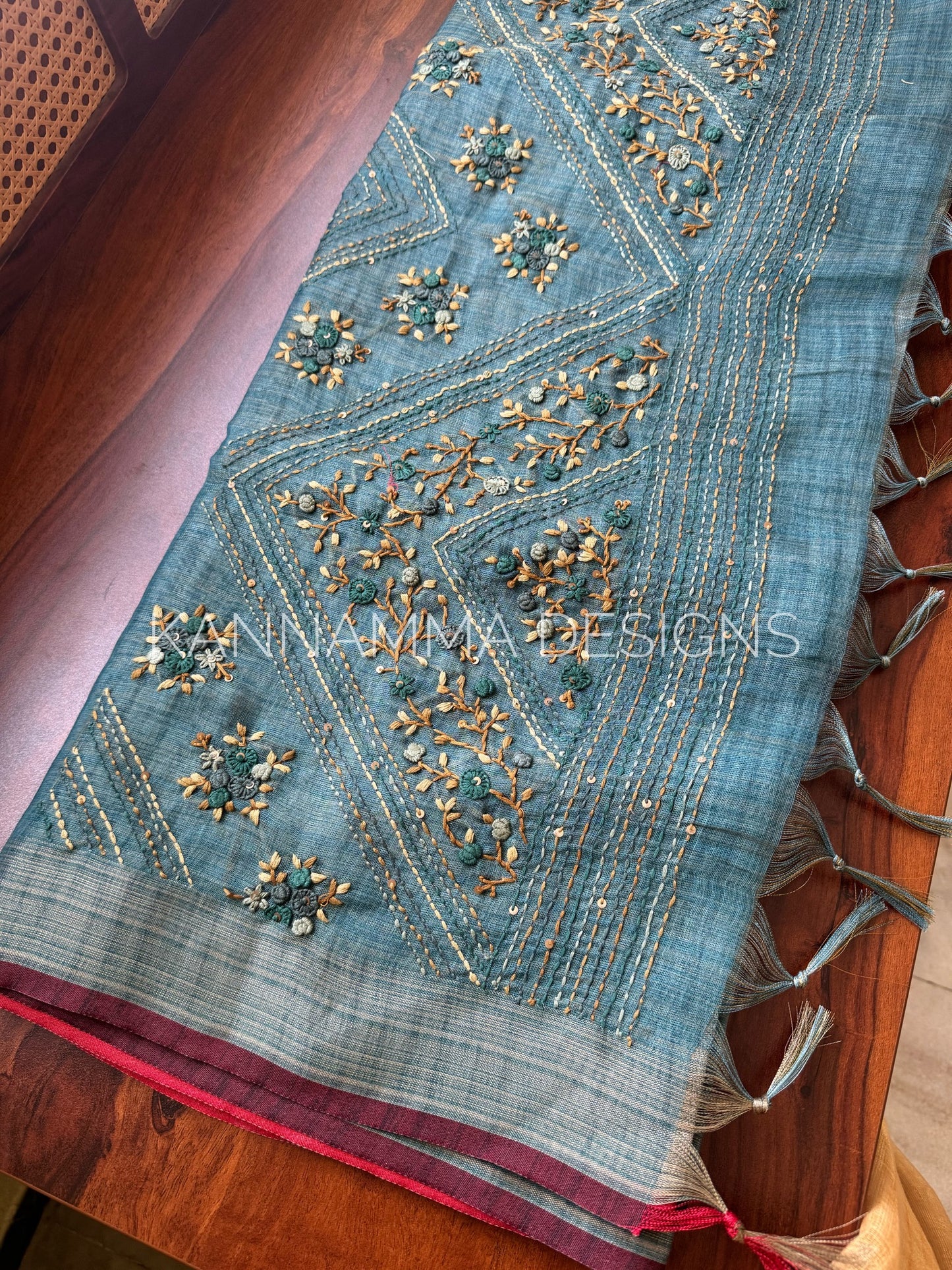 Premium Tissue Linen Sarees -Blue