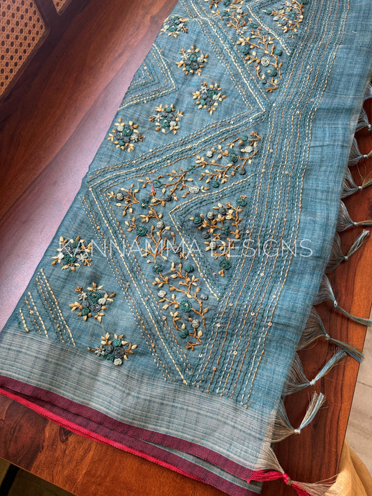 Premium Tissue Linen Sarees -Blue