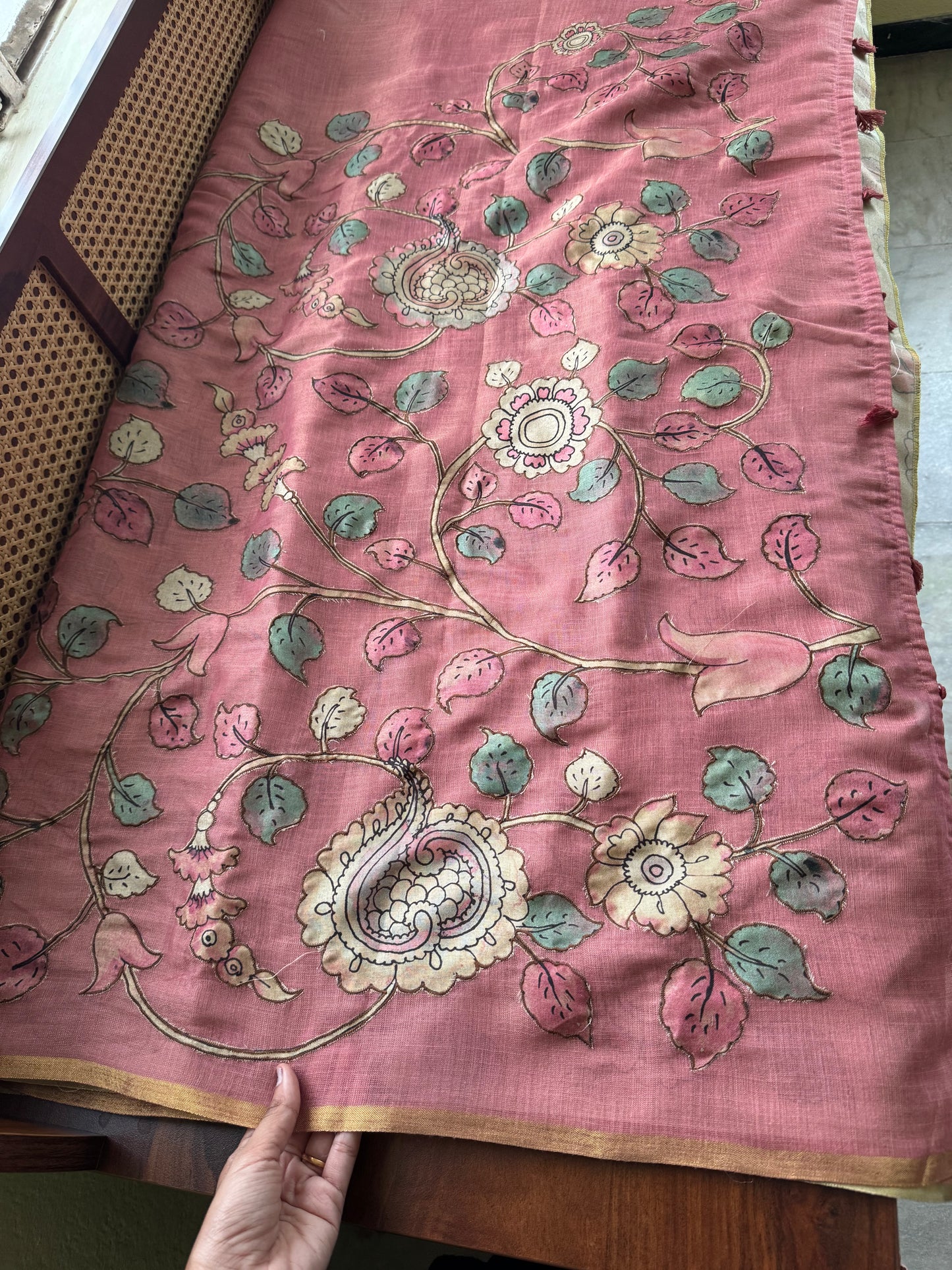 Tissue Cotton Applique Sarees - Pink