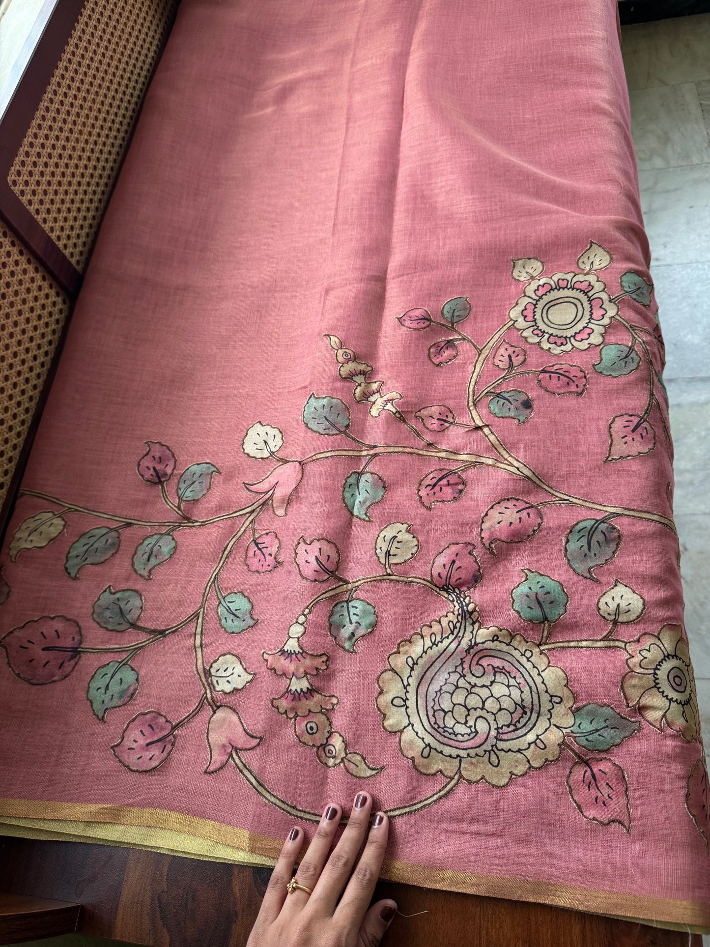Tissue Cotton Applique Sarees - Pink