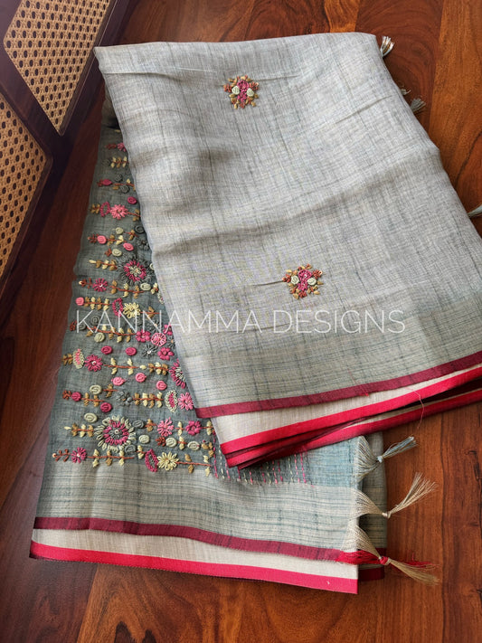 Premium Tissue Linen Sarees -Sage Green
