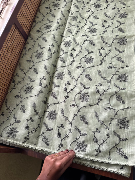 Embroidered Silky Kota Saree - Green