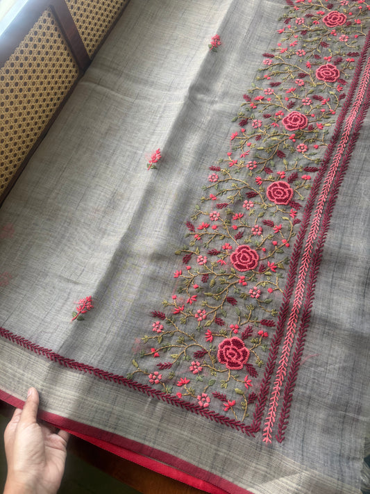 Premium Tissue Linen Sarees - Grey