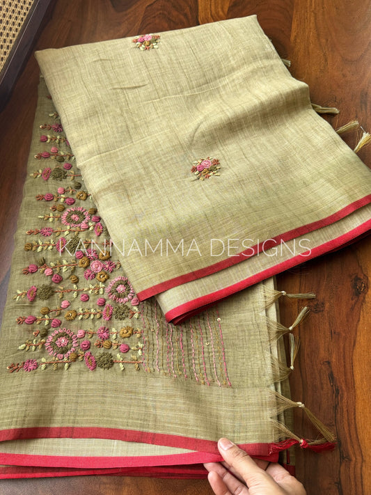 Premium Tissue Linen Sarees - Green