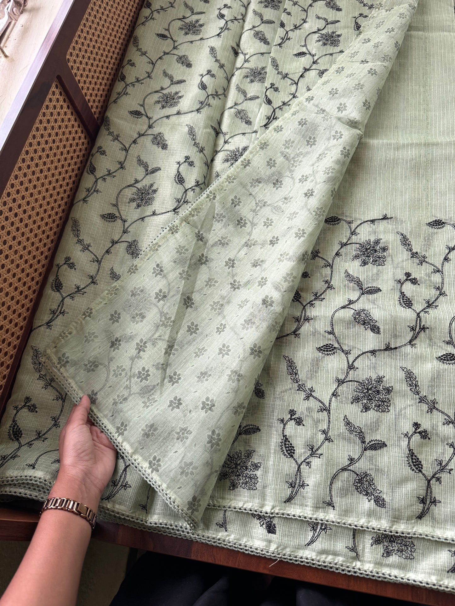 Embroidered Silky Kota Saree - Green