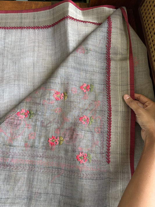Premium Tissue Linen Sarees - Grey