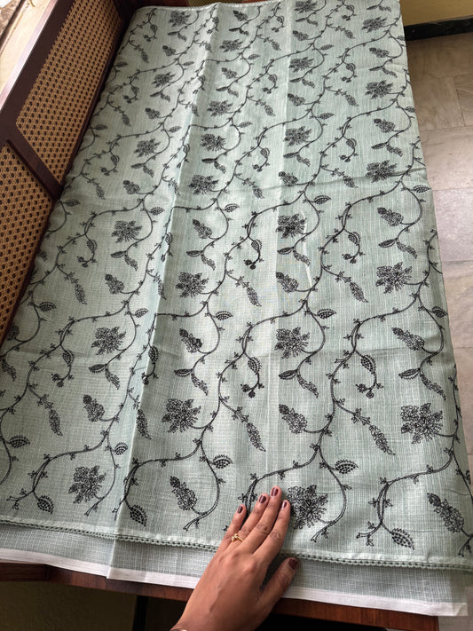 Embroidered Silky Kota Saree - Pastel Blue