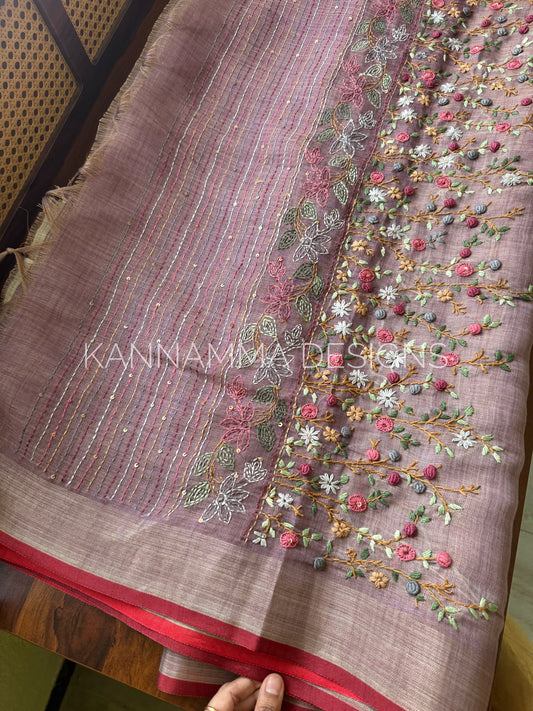 Premium Tissue Linen Sarees - Pink