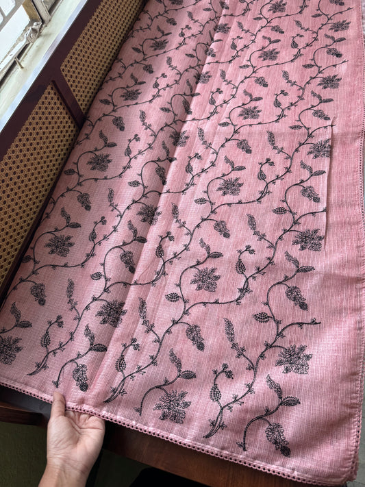 Embroidered Silky Kota Saree - Pastel Peach