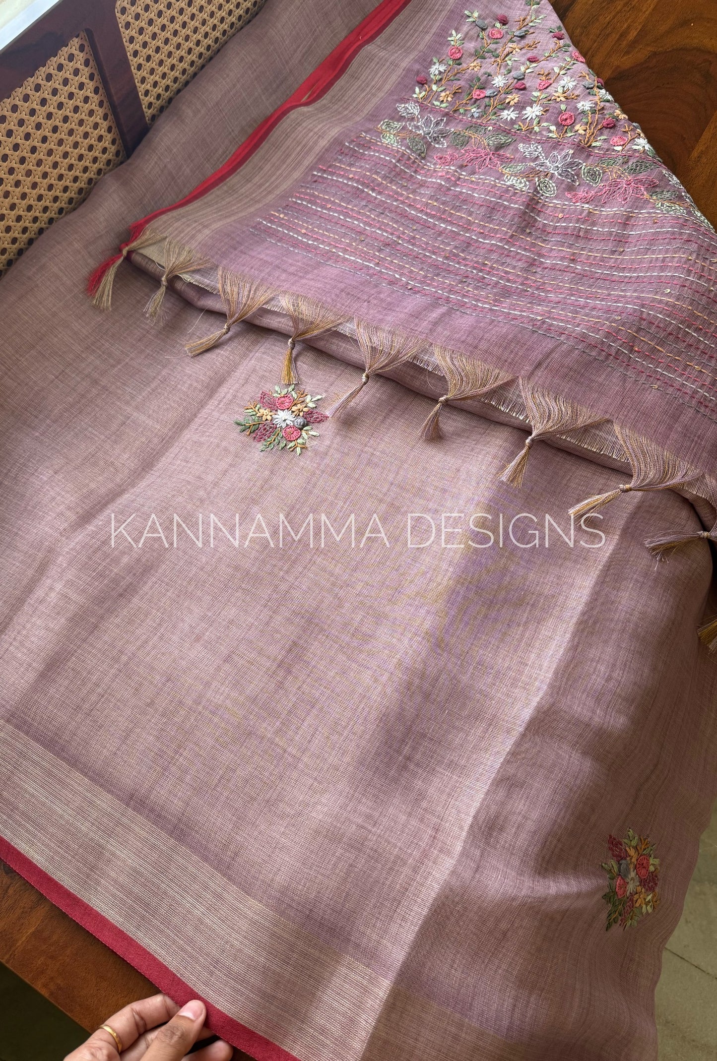 Premium Tissue Linen Sarees - Pink