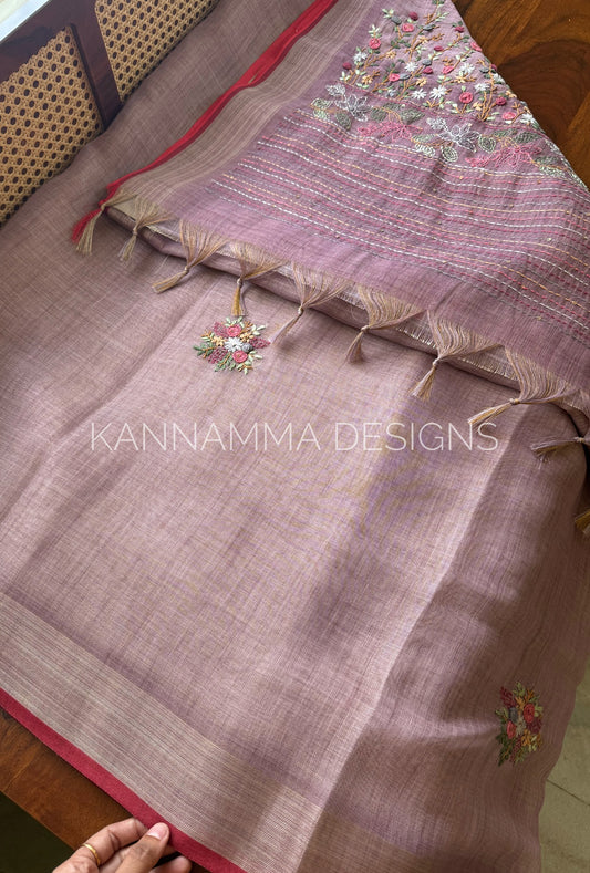 Premium Tissue Linen Sarees - Pink
