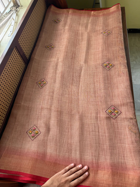 Premium Tissue Linen Sarees with heavy blouse - Peach