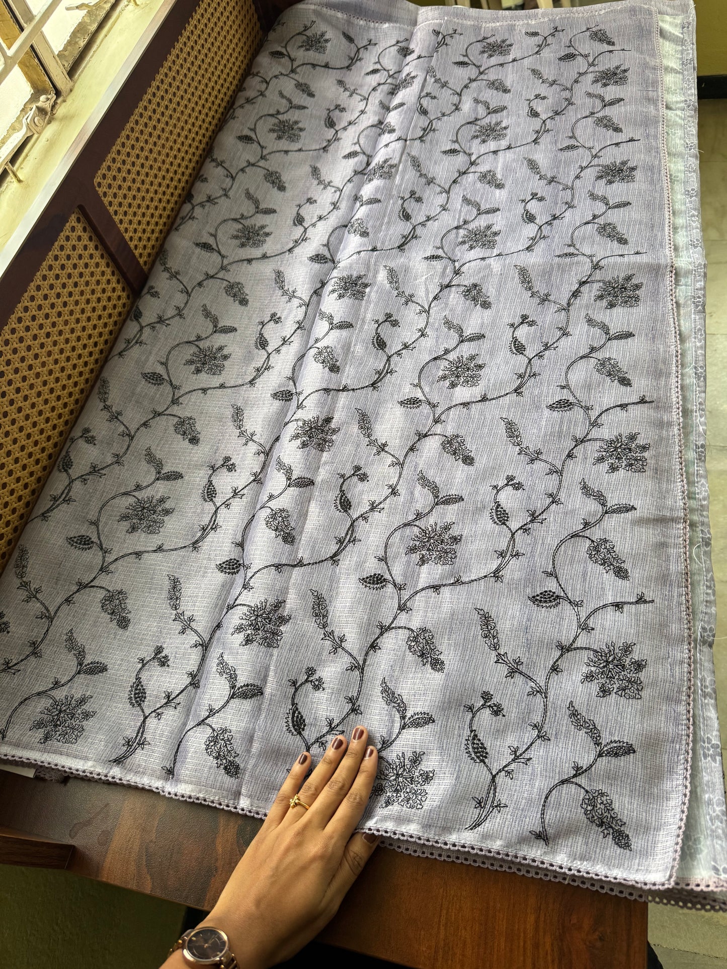 Embroidered Silky Kota Saree - Lavender