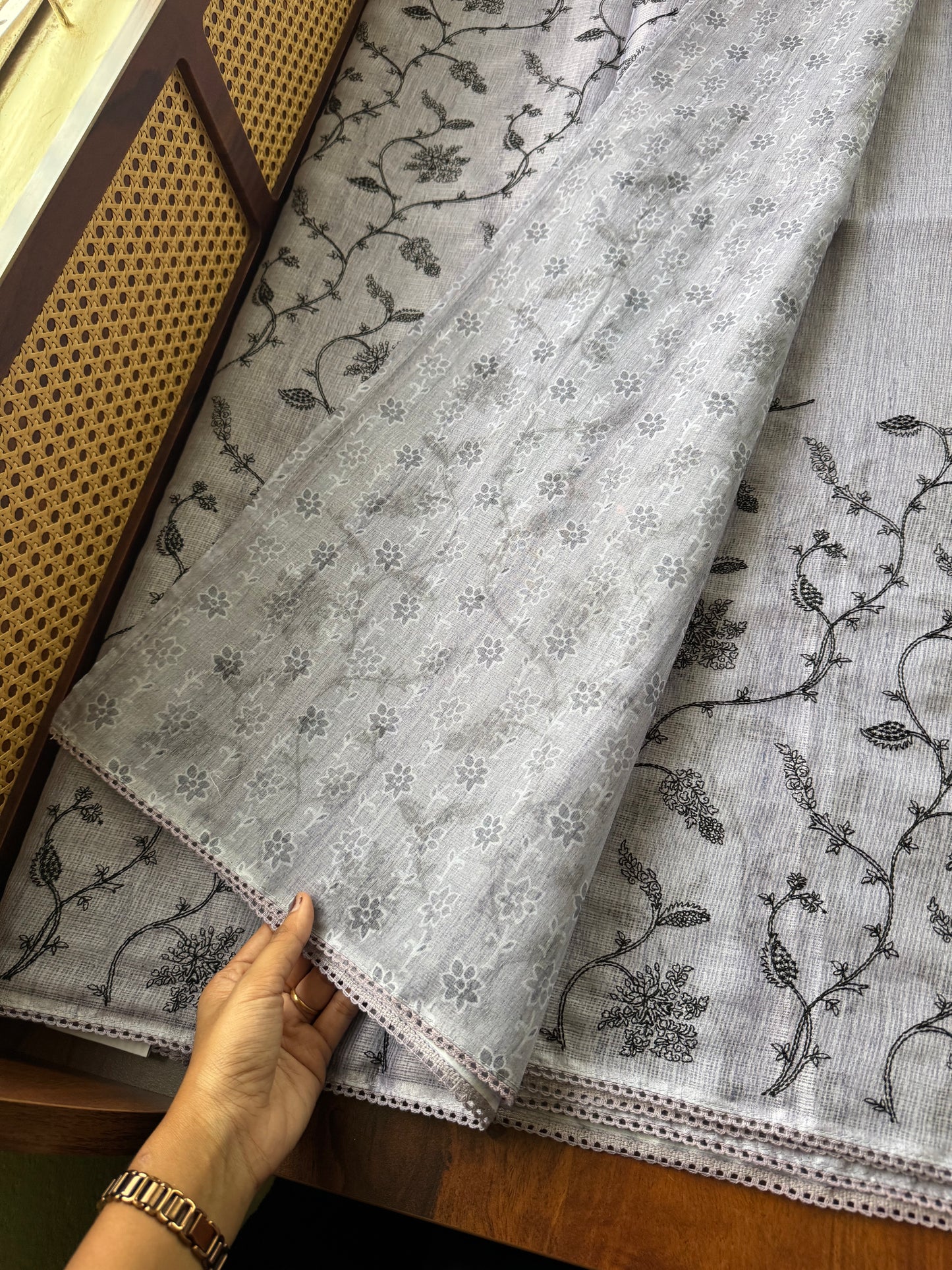 Embroidered Silky Kota Saree - Lavender