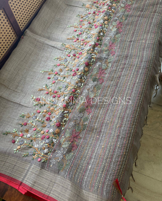 Premium Tissue Linen Sarees -Grey