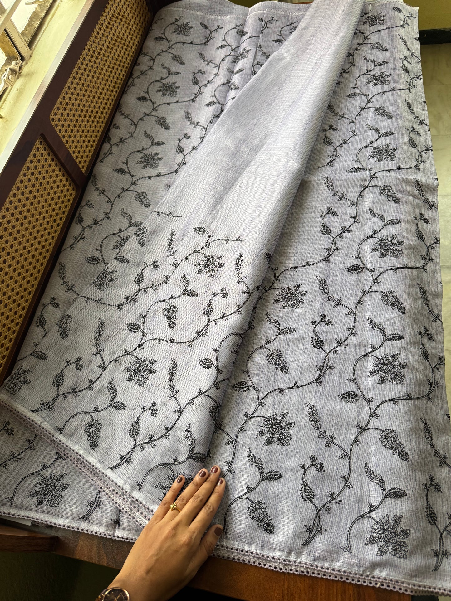 Embroidered Silky Kota Saree - Lavender