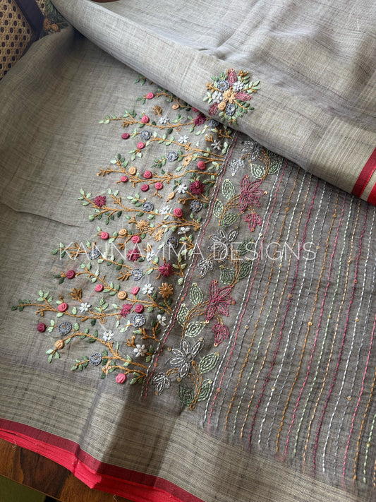 Premium Tissue Linen Sarees -Grey