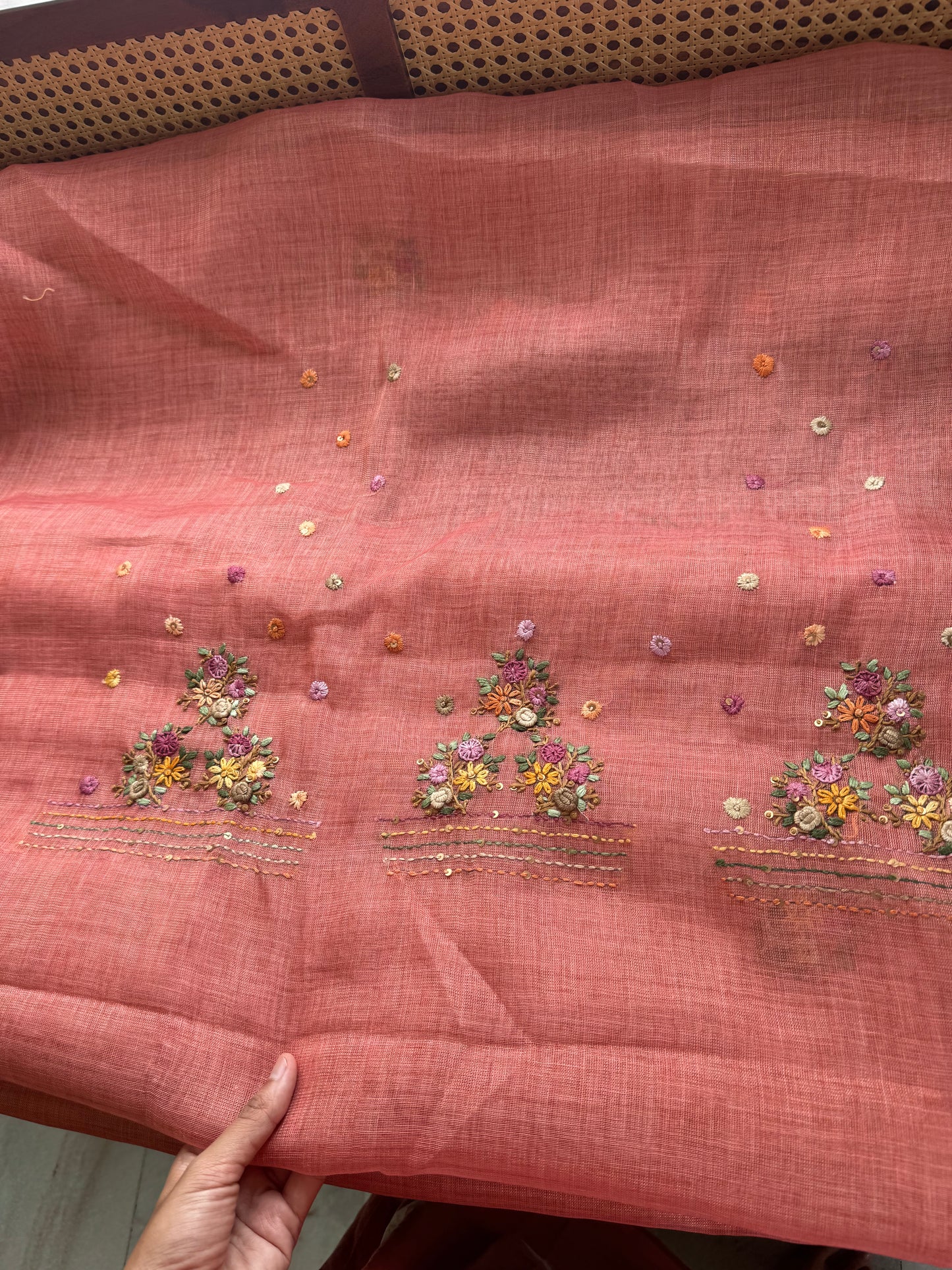Premium Tissue Linen Sarees with heavy blouse - Peach